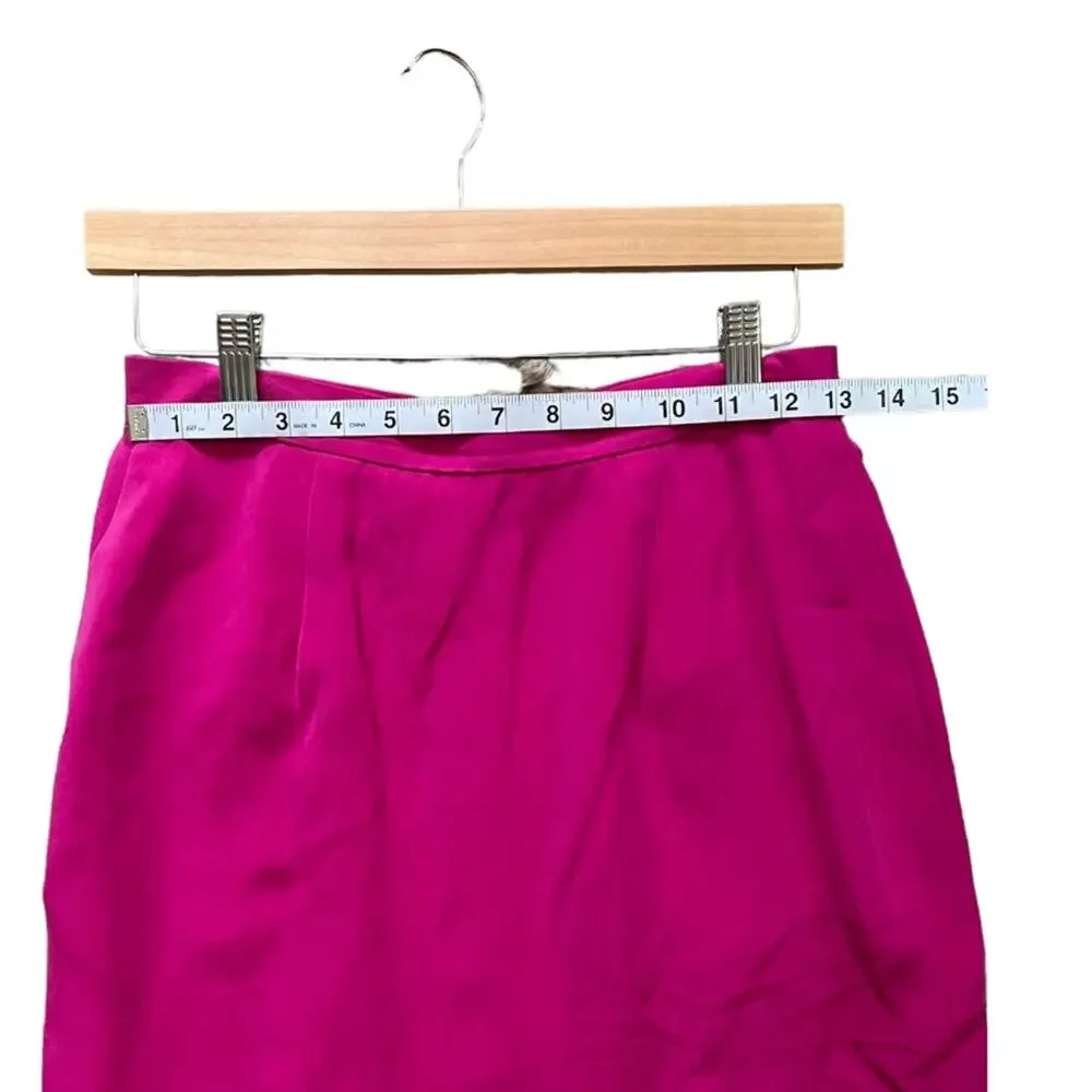 VTG Womens Skirt Size 6 Fuchsia 100% Silk Knee Length Lined Classy Career Work